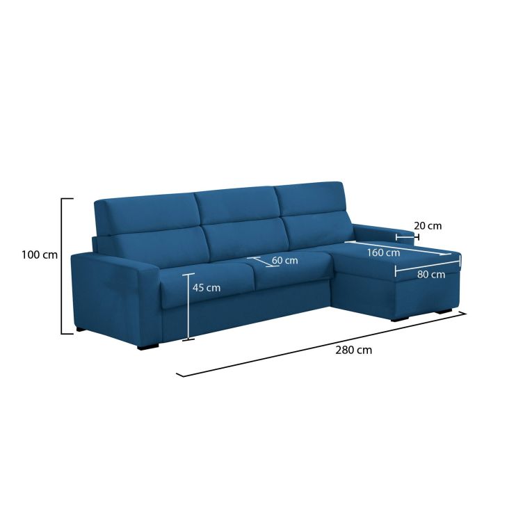 Divano in legno massello rivestito in tessuto blu 280x160x100h cm - Vigonovo