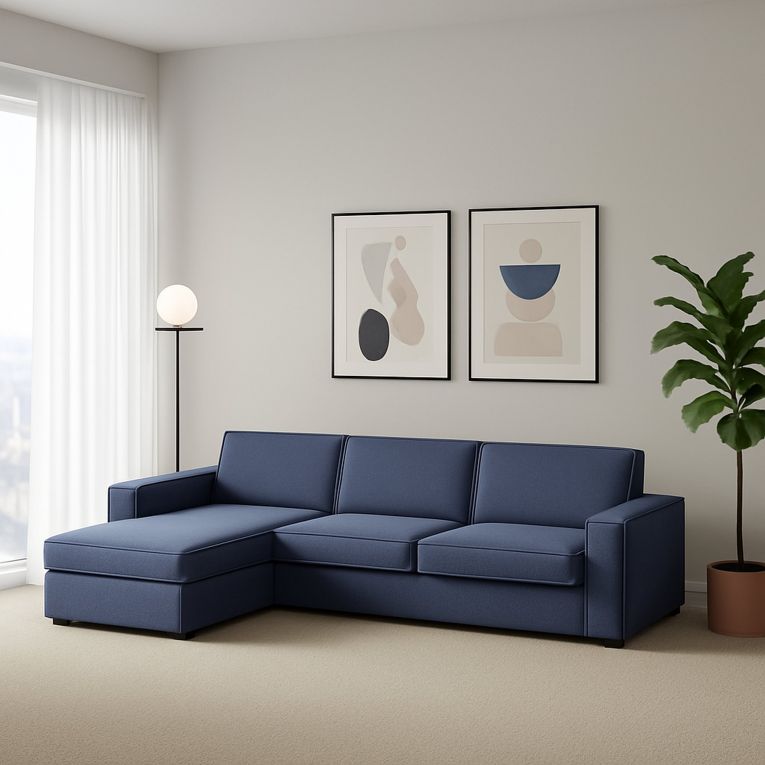 Divano in legno massello rivestito in tessuto blu 280x95x90h cm - Anila