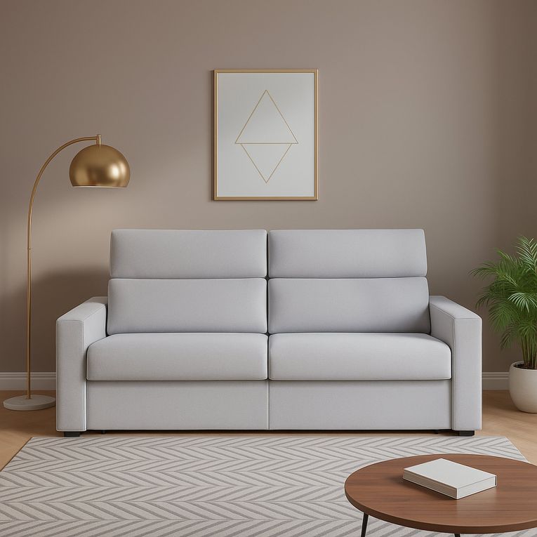 Divano in legno massello rivestito in tessuto grigio 180x95x100h cm - Vialfre