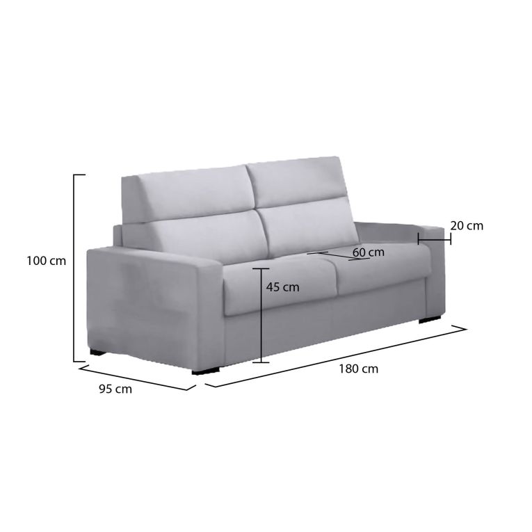 Divano in legno massello rivestito in tessuto grigio 180x95x100h cm - Vialfre