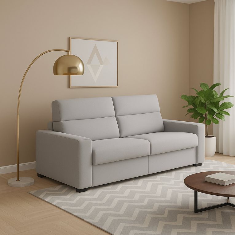 Divano in legno massello rivestito in tessuto grigio 200x95x100h cm - Letino