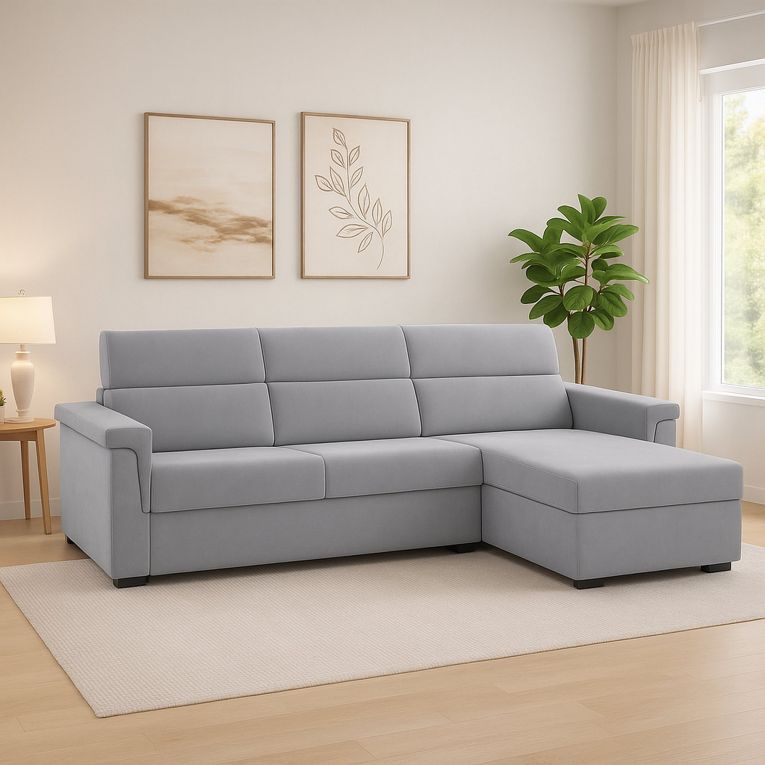 Divano in legno massello rivestito in tessuto grigio 285x160x100h cm - Cintano