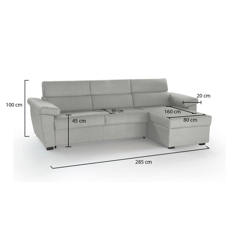 Divano in legno massello rivestito in tessuto grigio chiaro 285x160x100h cm - Ceto