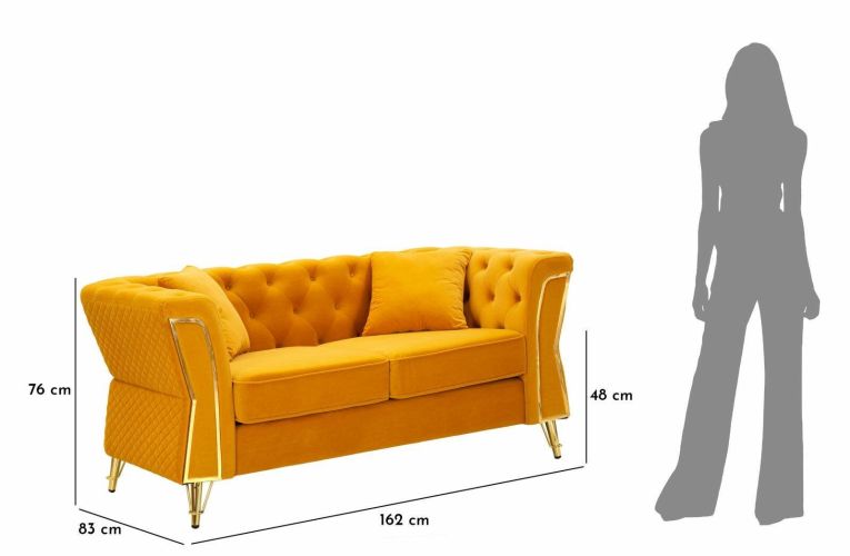 Divano in legno rivestito in tessuto ocra e oro 162x83x76h cm - Casio