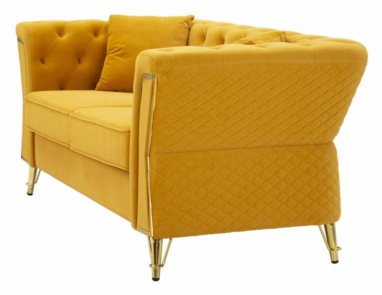 Divano in legno rivestito in tessuto ocra e oro 162x83x76h cm - Casio