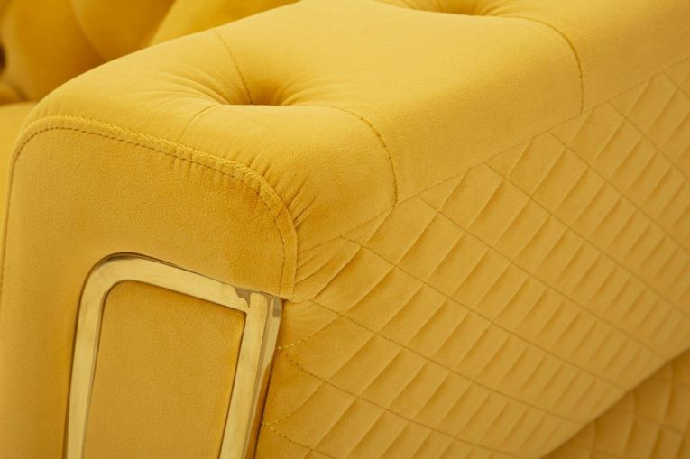 Divano in legno rivestito in tessuto ocra e oro 162x83x76h cm - Casio