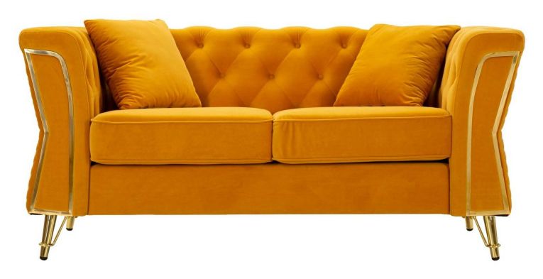 Divano in legno rivestito in tessuto ocra e oro 162x83x76h cm - Casio