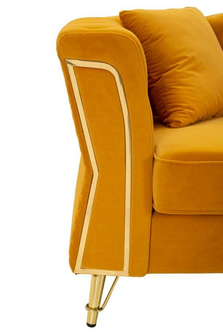 Divano in legno rivestito in tessuto ocra e oro 162x83x76h cm - Casio