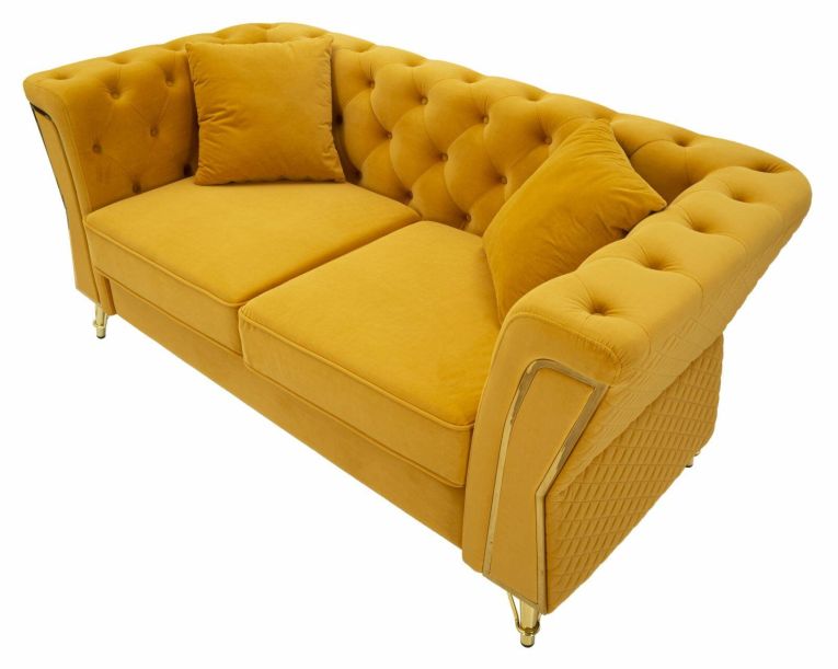 Divano in legno rivestito in tessuto ocra e oro 162x83x76h cm - Casio