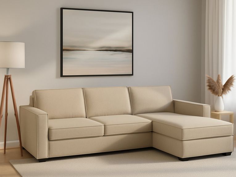 Divano in metallo rivestito in tessuto beige 260x95x90h cm - Assobasso