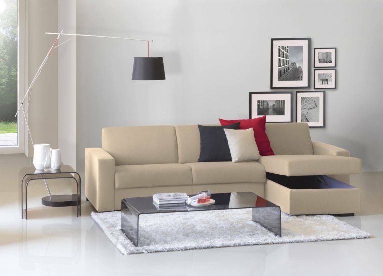 Divano in metallo rivestito in tessuto beige 280x95x90h cm - Atos