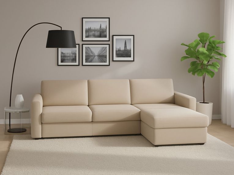 Divano in metallo rivestito in tessuto beige 280x95x90h cm - Atos