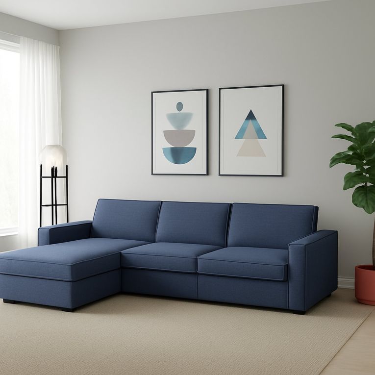 Divano in metallo rivestito in tessuto blu 260x95x90h cm - Sodalite