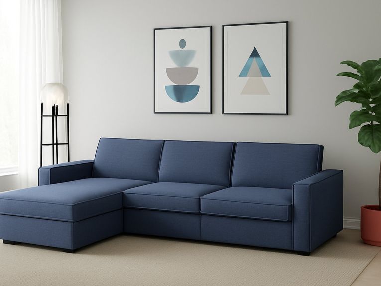 Divano in metallo rivestito in tessuto blu 260x95x90h cm - Sodalite