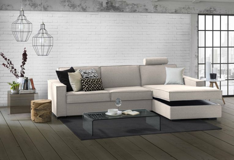Divano in metallo rivestito in tessuto tortora 260x95x90h cm - Assobasso