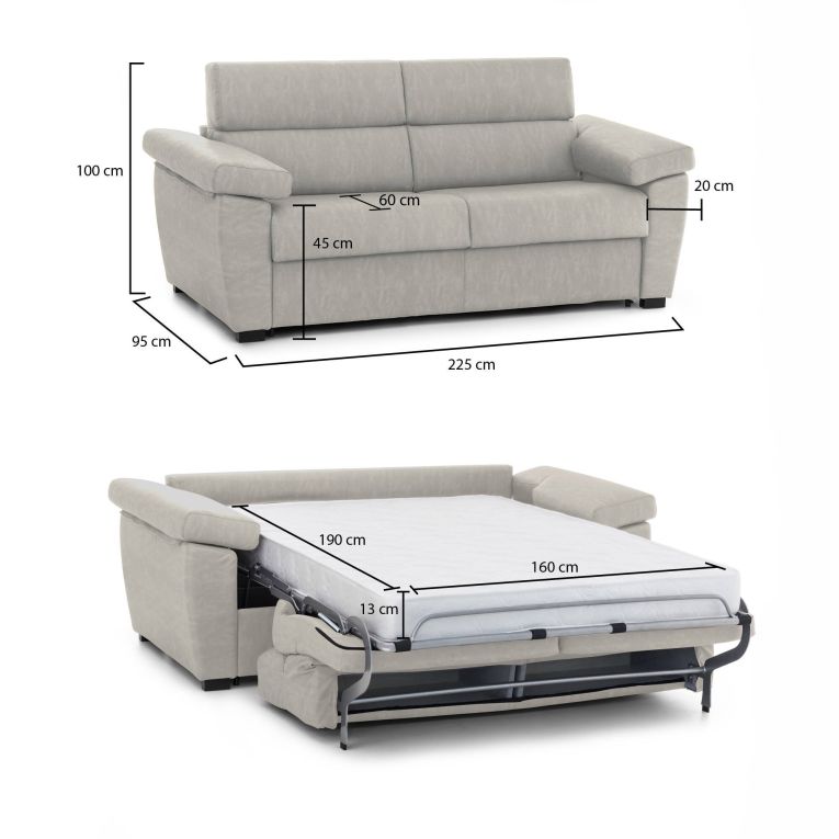 Divano letto 2 piazze beige 225x95cm - Trino