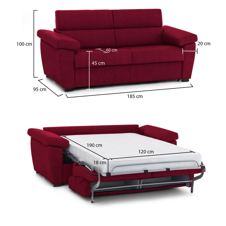 Divano letto 2 piazze rosso 185x95cm - Salorno