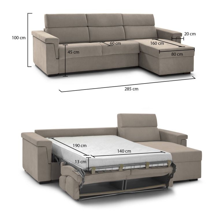 Divano letto 2 piazze tortora 285x160cm - Esca