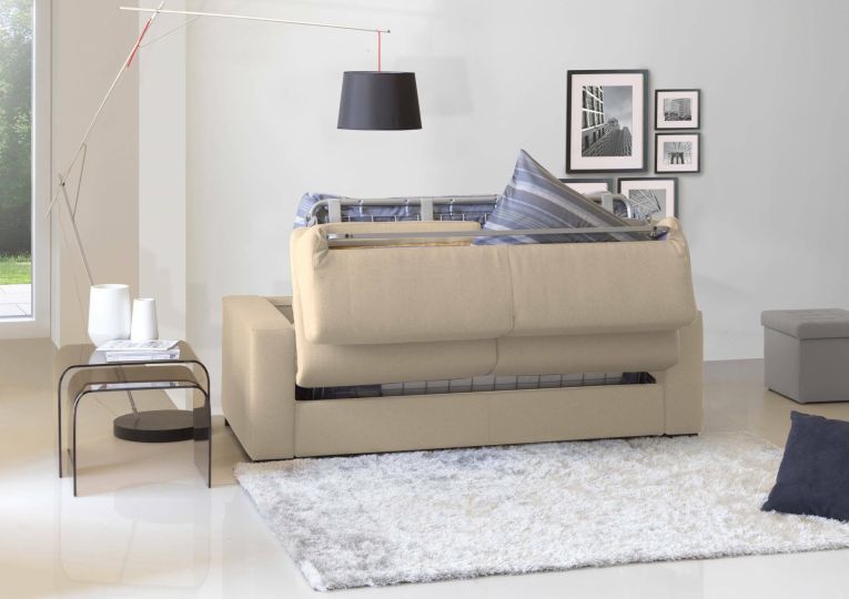Divano Letto 2 Posti 200x95 cm con Contenitore Apertura a Ribalta in Tessuto Sfoderabile Beige Made in Italy Materasso 140x190 – Andymion