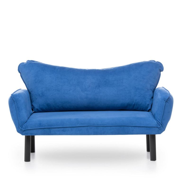 Divano letto 2 posti Aquilonis, Sofà trasformabile, Divanetto per ospiti, Poltrona letto contenitore, 140x65 h70 cm, Blu