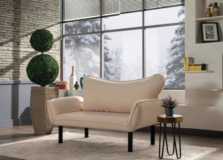 Divano letto 2 posti Aquilonis, Sofà trasformabile, Divanetto per ospiti, Poltrona letto contenitore, 140x65 h70 cm, Crema