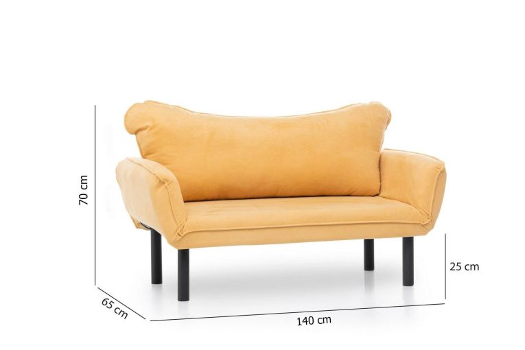 Divano letto 2 posti Aquilonis, Sofà trasformabile, Divanetto per ospiti, Poltrona letto contenitore, 140x65 h70 cm, Giallo