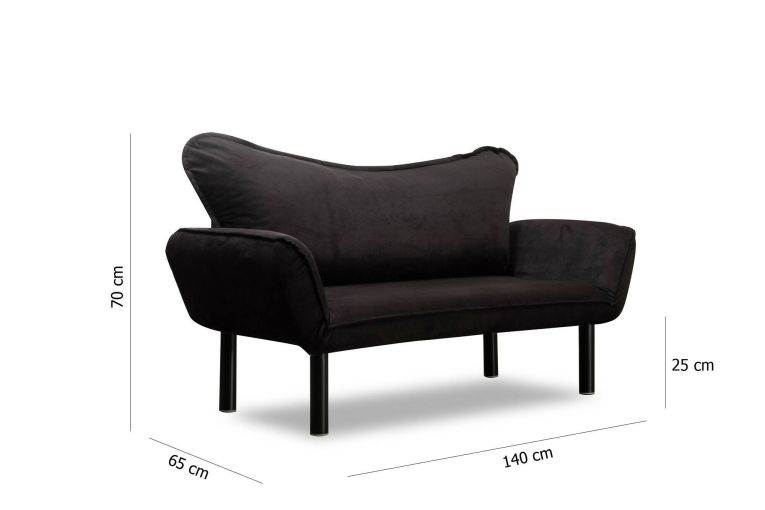 Divano letto 2 posti Aquilonis, Sofà trasformabile, Divanetto per ospiti, Poltrona letto contenitore, 140x65 h70 cm, Nero