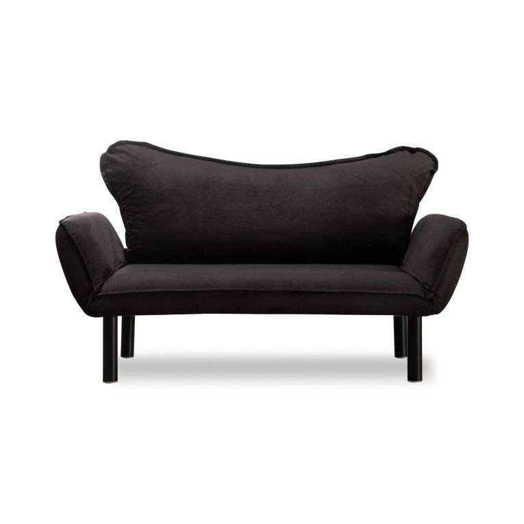 Divano letto 2 posti Aquilonis, Sofà trasformabile, Divanetto per ospiti, Poltrona letto contenitore, 140x65 h70 cm, Nero