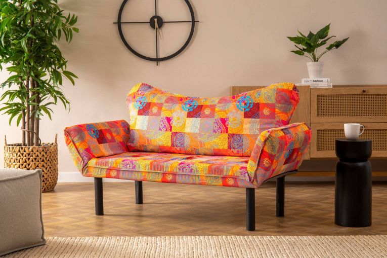 Divano letto 2 posti Aquilonis, Sofà trasformabile, Divanetto per ospiti, Poltrona letto contenitore, 150x65 h40 cm, Multicolore
