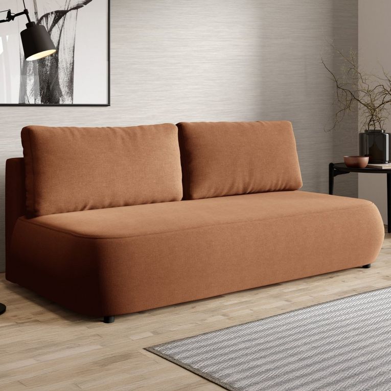 Divano Letto 2 Posti Arancione Contenitore Cuscini Sfoderabili 210x106 cm, Reclinabile - Brugnato