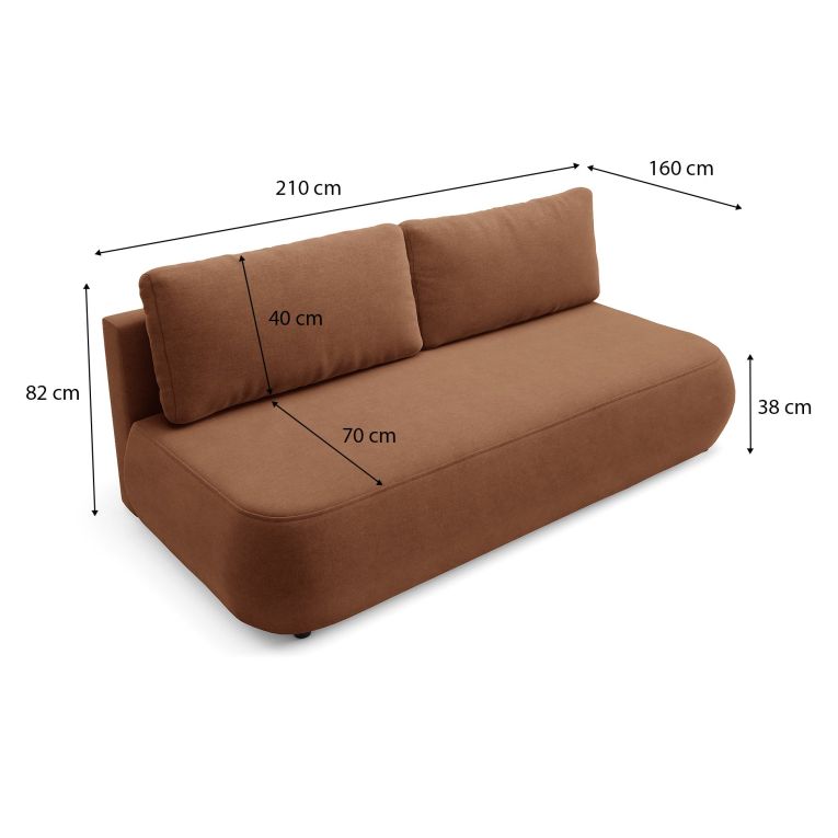Divano Letto 2 Posti Arancione Contenitore Cuscini Sfoderabili 210x106 cm, Reclinabile - Brugnato