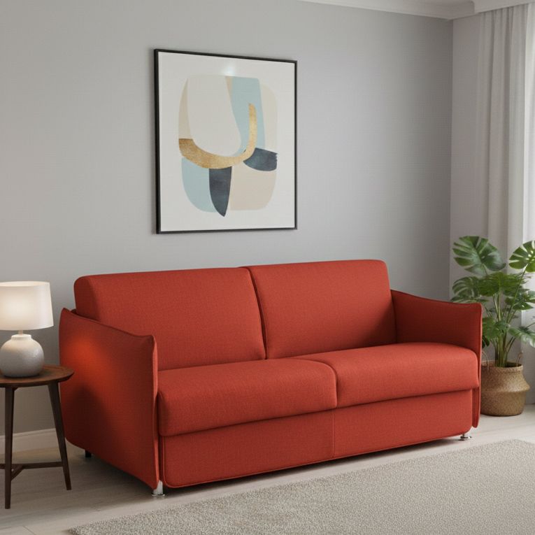 Divano Letto 2 Posti Arancione Sfoderabile Contenitore 160x95 cm, di Apertura a Ribalta Made in Italy - Follina