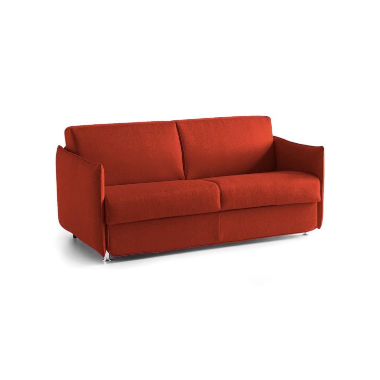 Divano Letto 2 Posti Arancione Sfoderabile Contenitore 160x95 cm, di Apertura a Ribalta Made in Italy - Follina