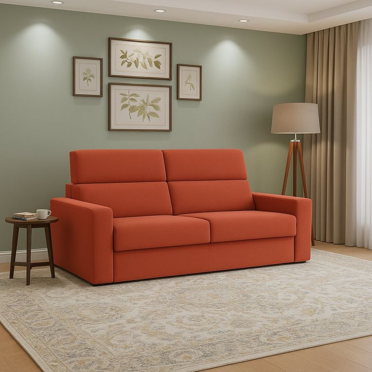 Divano Letto 2 Posti Arancione Sfoderabile Contenitore 180x95 cm, di Apertura a Ribalta Made in Italy - None