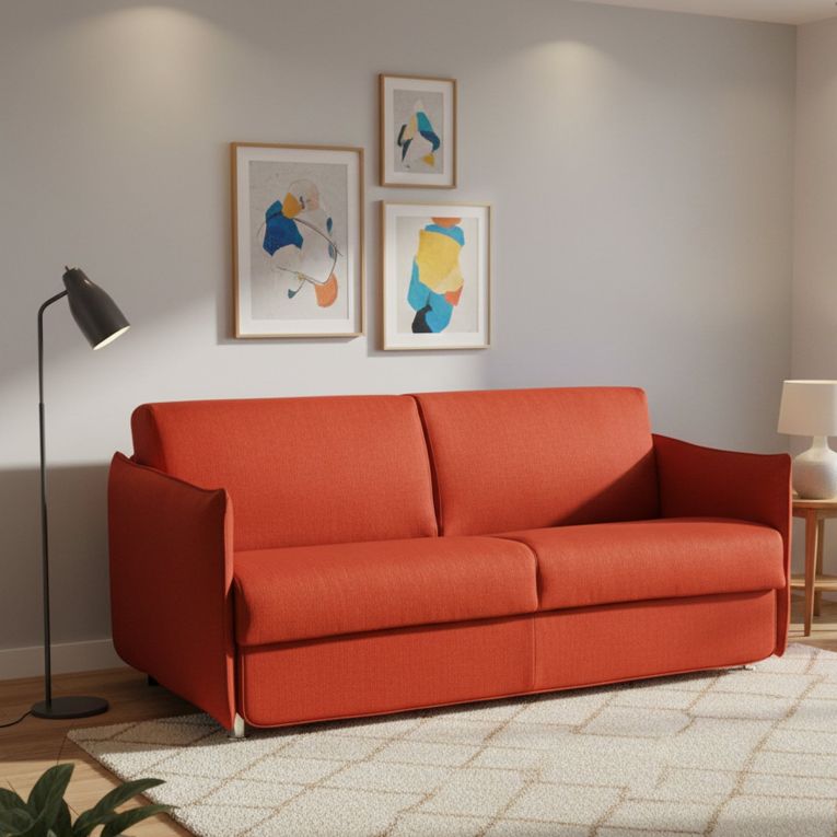 Divano Letto 2 Posti Arancione Sfoderabile Contenitore 180x95 cm, di Apertura a Ribalta Made in Italy - Trovo