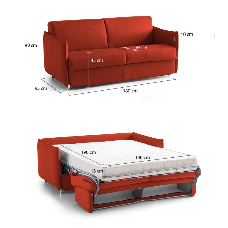 Divano Letto 2 Posti Arancione Sfoderabile Contenitore 180x95 cm, di Apertura a Ribalta Made in Italy - Trovo