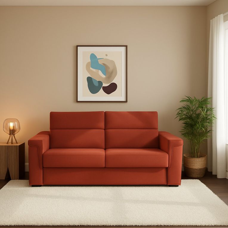 Divano Letto 2 Posti Arancione Sfoderabile Contenitore 205x95 cm, di Apertura a Ribalta Made in Italy - Biscossi