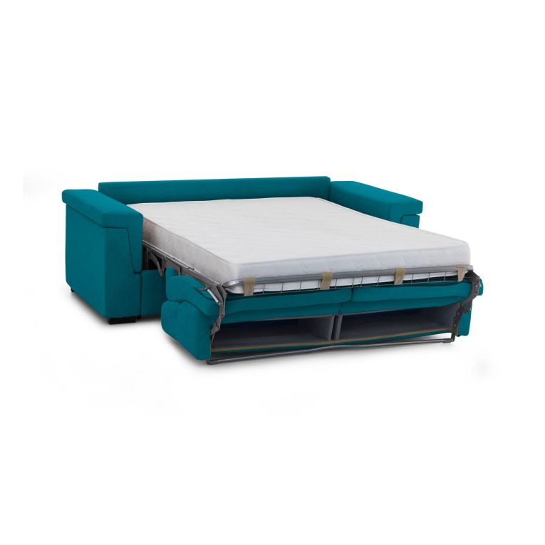 Divano Letto 2 Posti Azzurro Sfoderabile Contenitore 205x95 cm, di Apertura a Ribalta Made in Italy - Brusasco