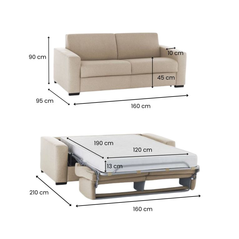 Divano letto 2 posti beige 160x95cm - Alcatraz