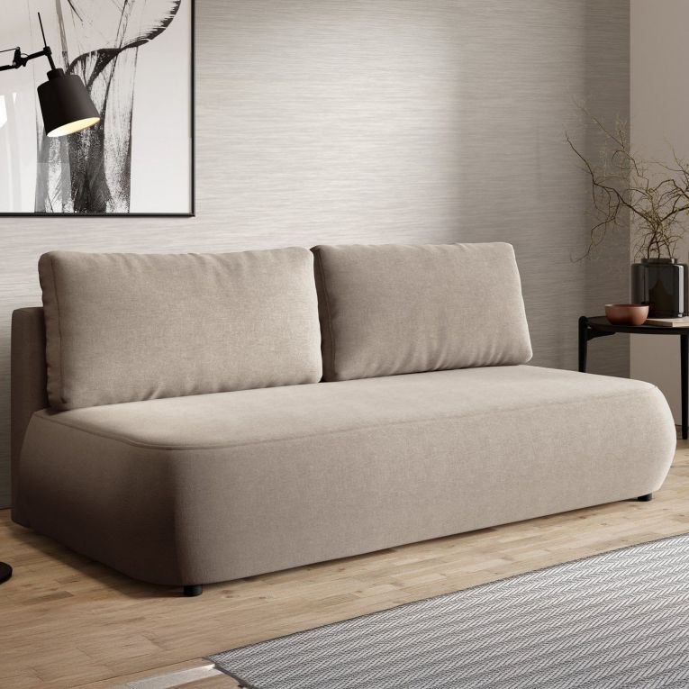 Divano Letto 2 Posti Beige Chiaro Contenitore Cuscini Sfoderabili 210x106 cm, Reclinabile - Brugnato