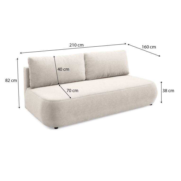 Divano Letto 2 Posti Beige Chiaro Contenitore Cuscini Sfoderabili 210x106 cm, Reclinabile - Brugnato