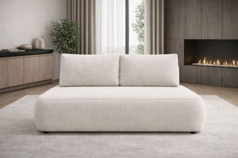 Divano Letto 2 Posti Beige Chiaro Contenitore Cuscini Sfoderabili 210x106 cm, Reclinabile - Brugnato