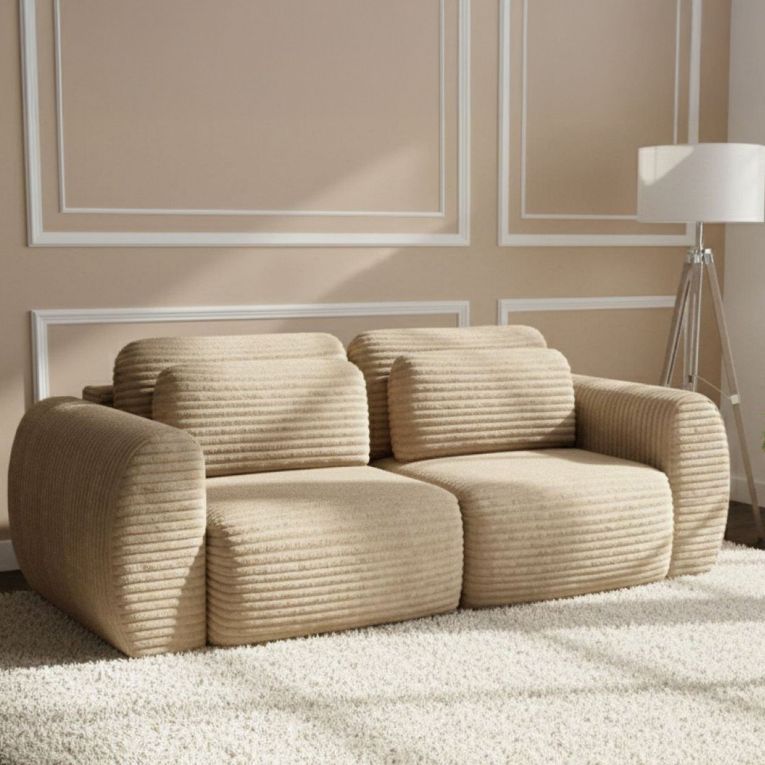 Divano Letto 2 Posti Beige Contenitore di Apertura a Libro 266x121 cm, Reclinabile - Golgi