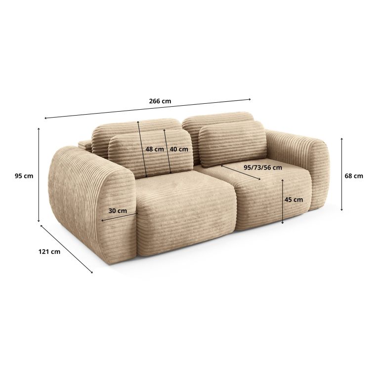 Divano Letto 2 Posti Beige Contenitore di Apertura a Libro 266x121 cm, Reclinabile - Golgi