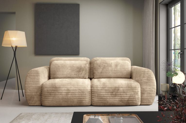 Divano Letto 2 Posti Beige Contenitore di Apertura a Libro 266x121 cm, Reclinabile - Golgi