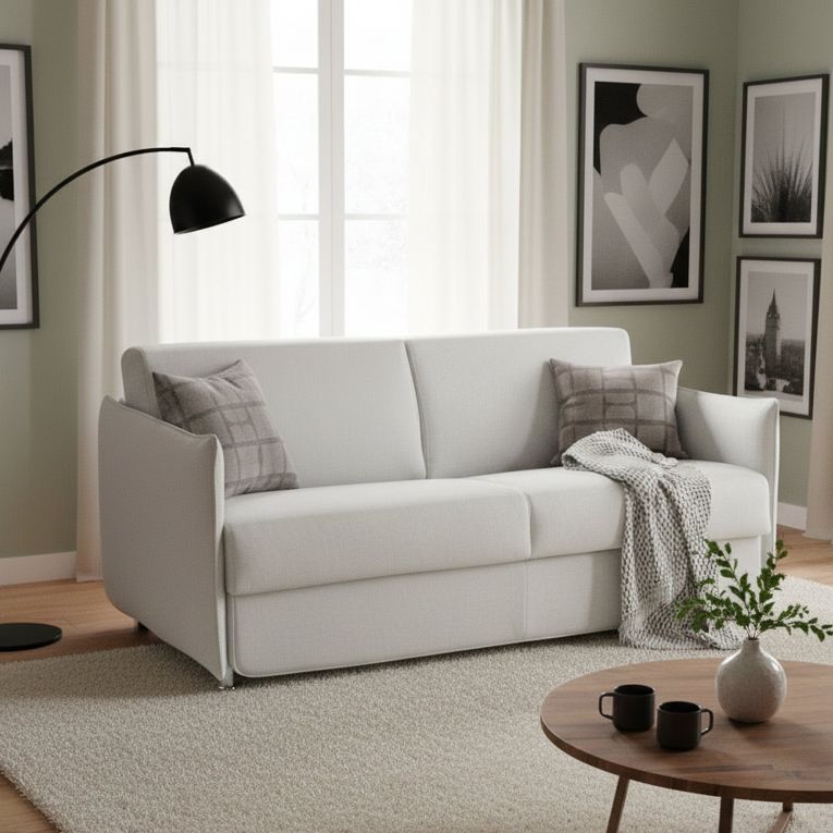 Divano Letto 2 Posti Beige Sfoderabile Contenitore 160x95 cm, di Apertura a Ribalta Made in Italy - Verceia