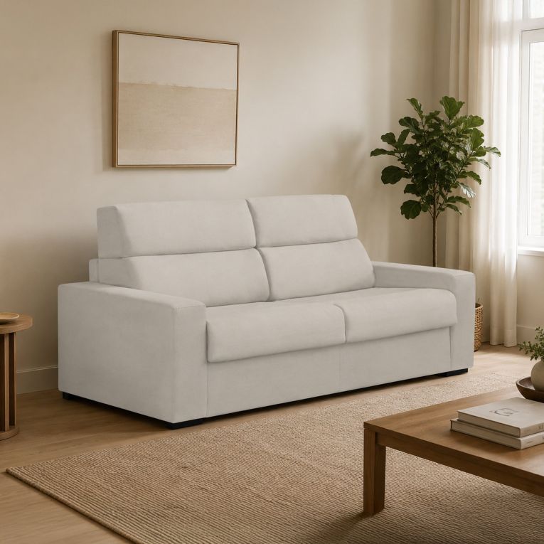 Divano Letto 2 Posti Beige Sfoderabile Contenitore 180x95 cm, di Apertura a Ribalta Made in Italy - None