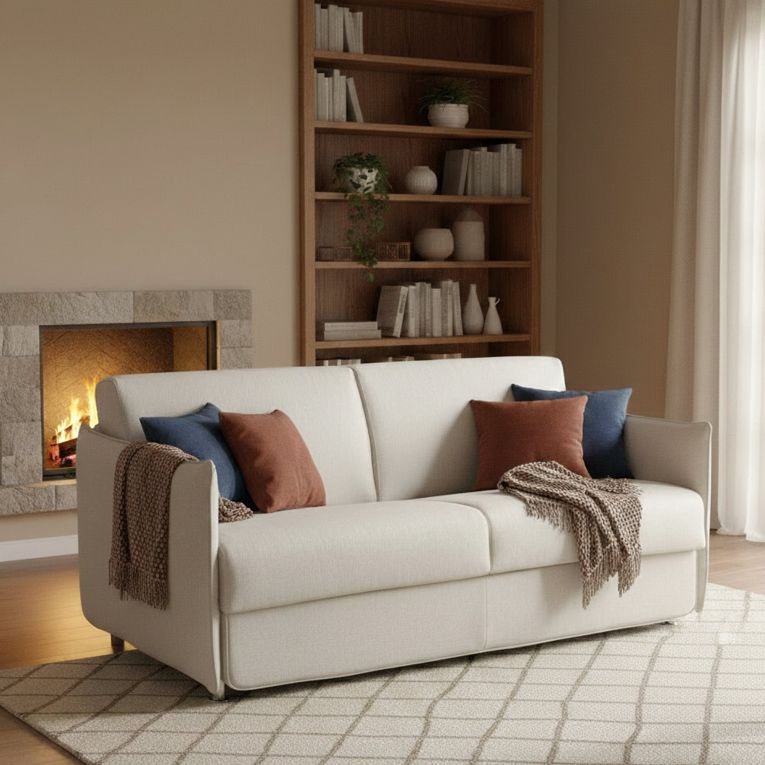 Divano Letto 2 Posti Beige Sfoderabile Contenitore 180x95 cm, di Apertura a Ribalta Made in Italy - Trissino