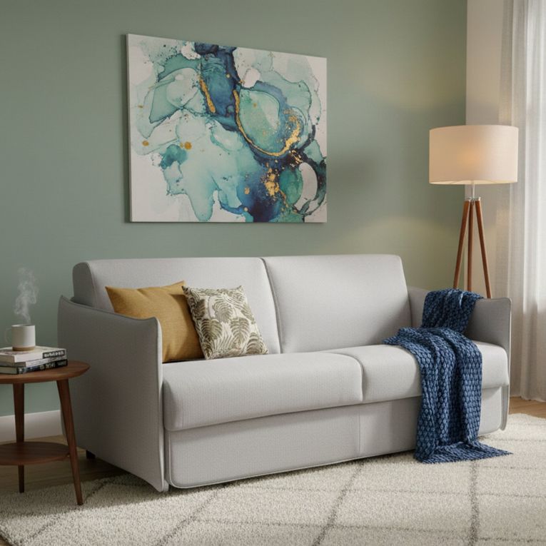 Divano Letto 2 Posti Beige Sfoderabile Contenitore 180x95 cm, di Apertura a Ribalta Made in Italy - Trovo