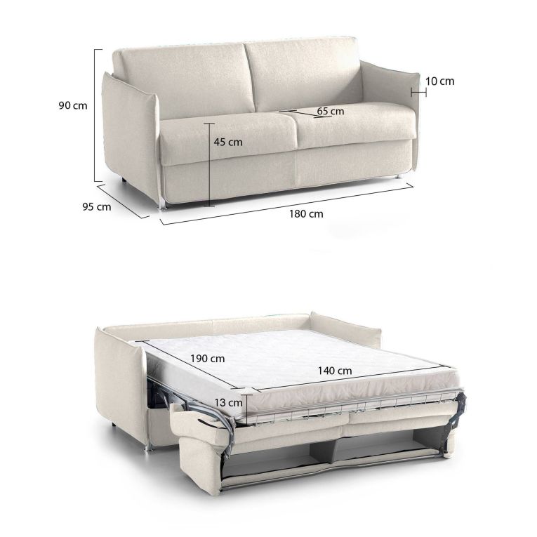 Divano Letto 2 Posti Beige Sfoderabile Contenitore 180x95 cm, di Apertura a Ribalta Made in Italy - Trovo